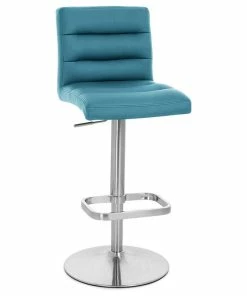 Cheapest ✔️ Zuri Furniture Modern Lush Bar Stool Teal Leatherette Brushed Stainless Steel Adjustable Base 🔔
