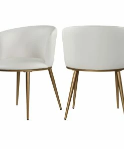 Best deal โจ MOD The Almar Dining Chair, White And Brushed Gold, Faux Leather And Iron, Set Of 2 โ๏ธ