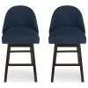 Promo 🎉 GDFStudio Armstrong Modern Upholstered Swivel Bar Stool, Navy Blue/Espresso ✔️