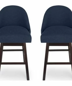 Promo 🎉 GDFStudio Armstrong Modern Upholstered Swivel Bar Stool, Navy Blue/Espresso ✔️