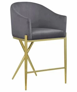 Brand new ⭐ Meridian Furniture Xavier Velvet Upholstered Counter Height Stool, Gray, Gold Finish 🌟