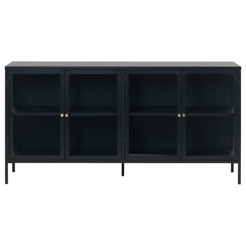 Promo โค๏ธ Unique Furniture 4-Section Metal And Glass Sideboard In Black ๐