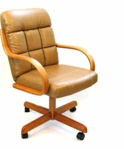 Best Sale 🎉 Caster Chair Company Casual Rolling Caster Dining Chair With Swivel Tilt In Oak Wood, Set Of 2, Buff 🧨