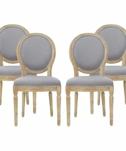Cheap 🧨 GDFStudio Jerome French Country Dining Chairs, Set Of 4, Light Gray/Natural, Fabric, Rubberwood ✨