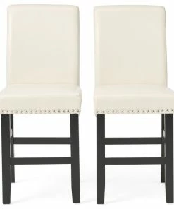 Hot Sale ⌛ GDFStudio Perrin Contemporary Upholstered Counter Stools With Nailhead Trim (Set Of 2), Ivory, Faux Leather 😀