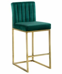 Buy 🔔 Meridian Furniture Giselle Velvet Counter Stool, Green, Gold Base 🧨