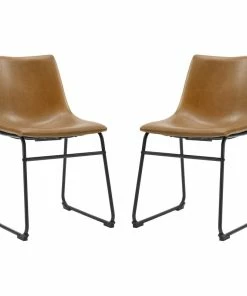 Flash Sale 🌟 Walker Edison 18" Faux Leather Dining Chair 2 Pack, Whiskey Brown 😍