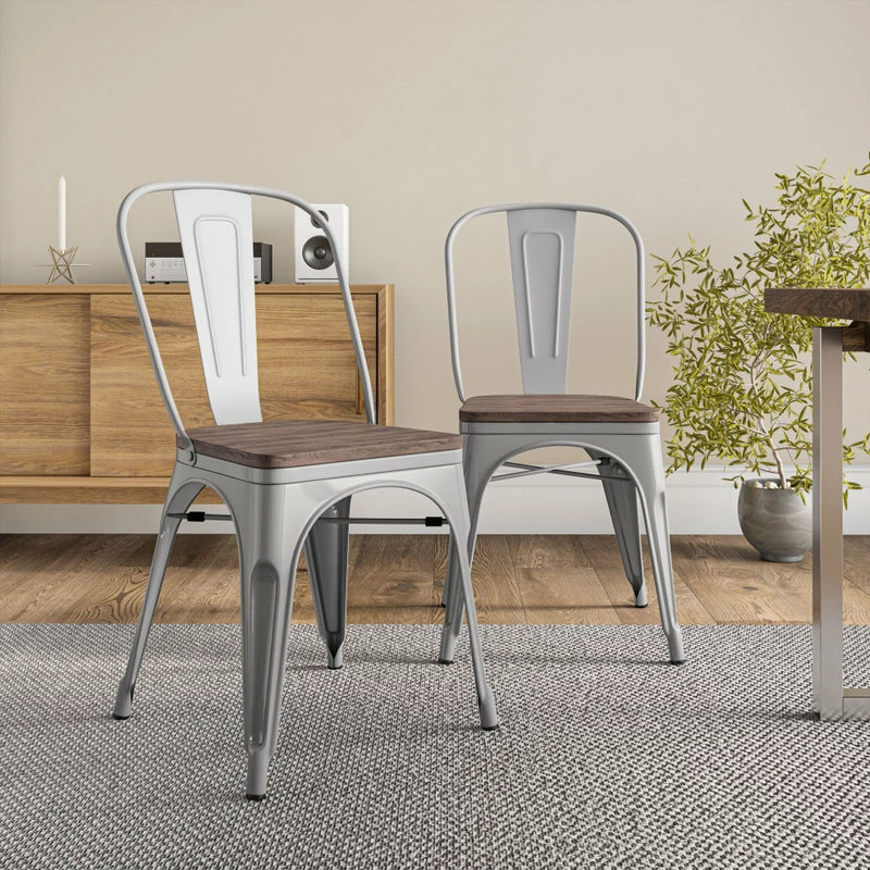 Budget 😍 BELLEZE Wood Seat Metal Dining Chairs, Set Of 4, Silver 🛒 - Image 2