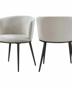 Outlet 🤩 Meridian Furniture Skylar Dining Chair, Set Of 2, Cream Velvet, Matte Black Iron Legs 👍