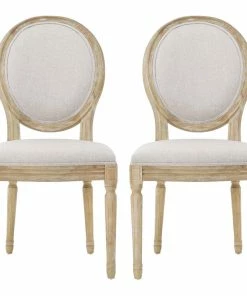 Deals 👍 GDFStudio GDF Studio Phinnaeus French Country Fabric Dining Chairs (Set Of 2), Griege/Natural ✨