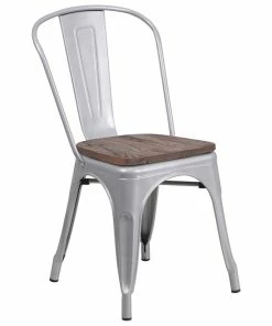 Cheapest ✨ Flash Furniture Silver Metal Stackable Chair With Wood Seat 🎉