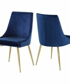 Outlet 🤩 Meridian Furniture Karina Velvet Dining Chairs, Set Of 2, Navy, Gold Base 🎁