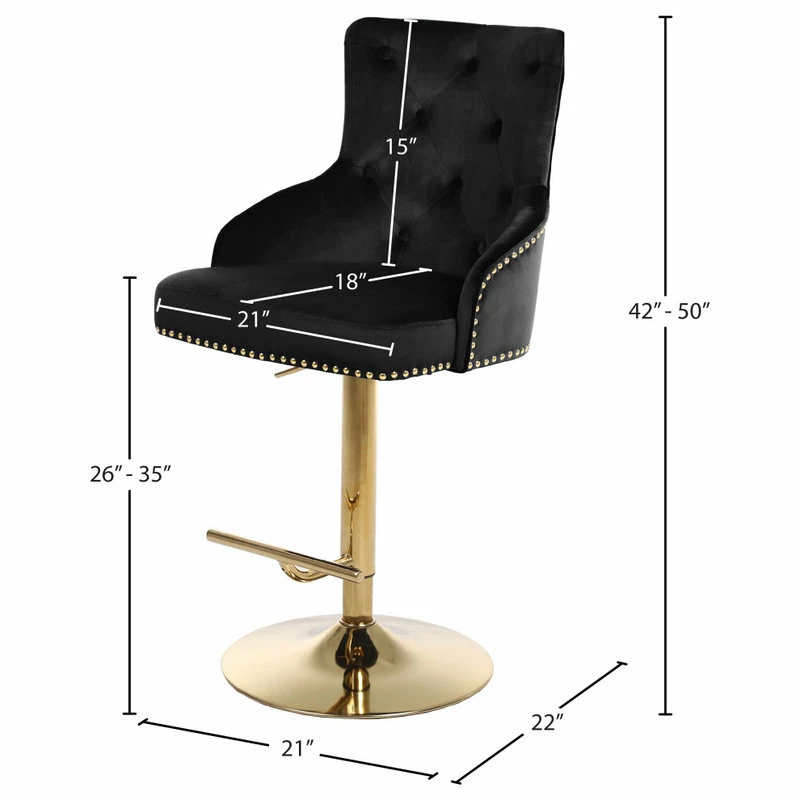 Cheapest ๐ Meridian Furniture Claude Velvet Adjustable Stool, Black, Gold Base ๐ - Image 7