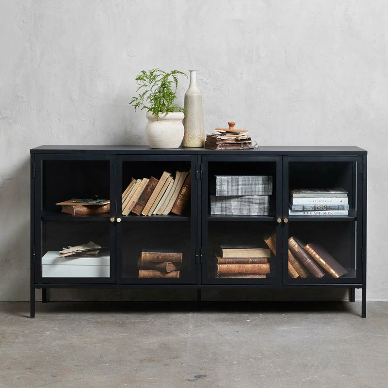 Promo โค๏ธ Unique Furniture 4-Section Metal And Glass Sideboard In Black ๐ - Image 9