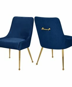 Discount 😍 MOD The Cue Dining Chair, Navy And Gold, Pleated Velvet, Set Of 2 😉