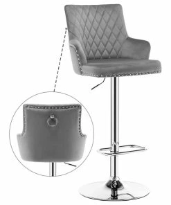 Best deal ๐ฅ Duhome Inc 1 X Diamond Stitched Height Adjustable Velvet Bar Stool, Grey ๐