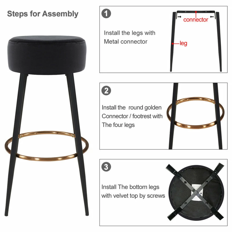 Outlet ๐คฉ Duhome Elegant Lifestyle Minimalist Round Bar Stools, Black Velvet - 1 Piece, 30 Inch โจ - Image 6