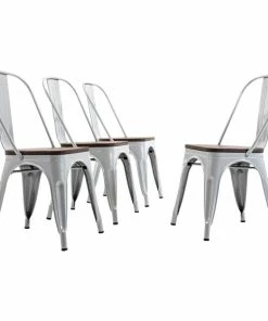 Budget 😍 BELLEZE Wood Seat Metal Dining Chairs, Set Of 4, Silver 🛒