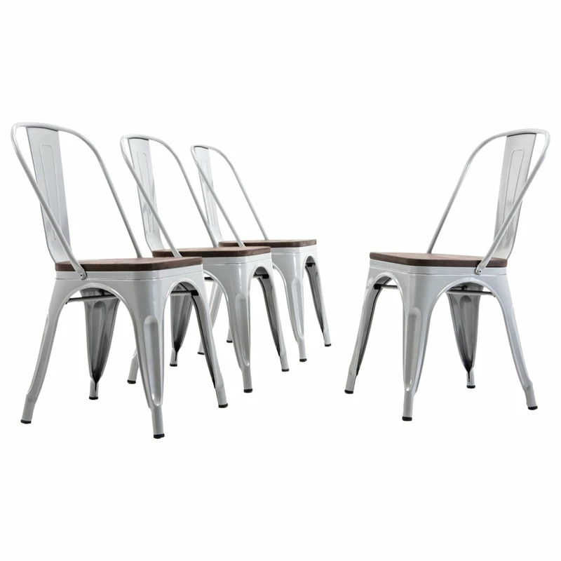 Budget 😍 BELLEZE Wood Seat Metal Dining Chairs, Set Of 4, Silver 🛒