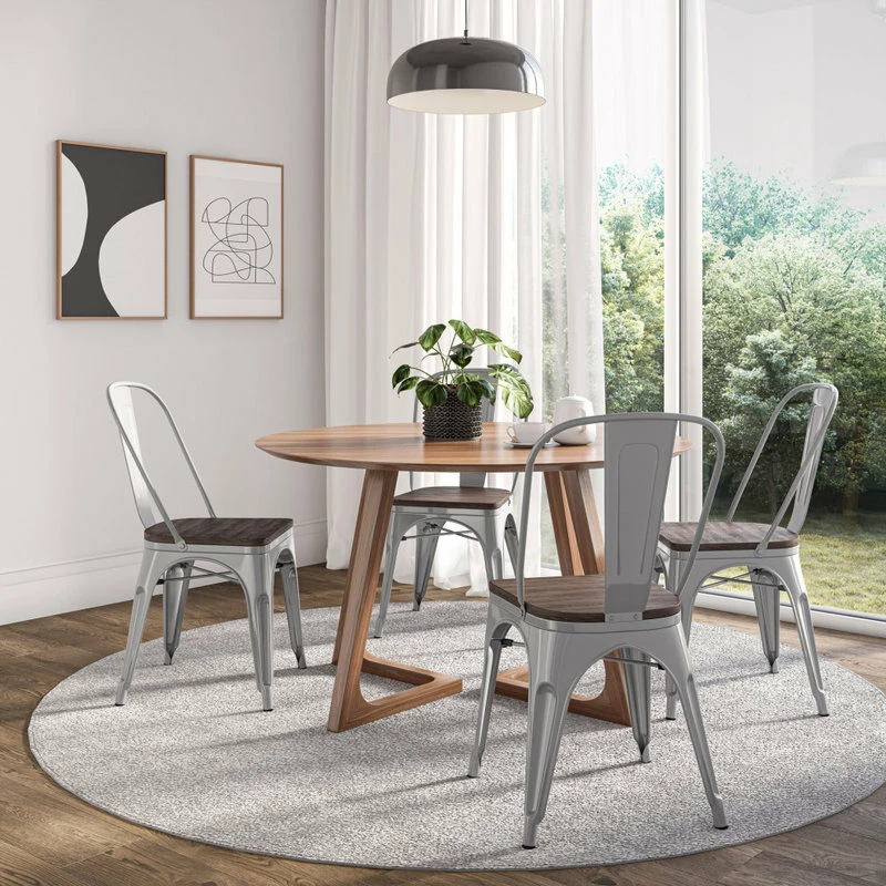 Budget 😍 BELLEZE Wood Seat Metal Dining Chairs, Set Of 4, Silver 🛒 - Image 3