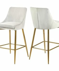 Budget 🔥 Meridian Furniture Karina Velvet Stool, Set Of 2, Cream, Gold Base 🔥