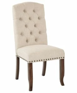 Discount ✨ Office Star Products Jessica Tufted Dining Chair, Linen Fabric With Bronze Nailheads And Coffee Legs 🧨