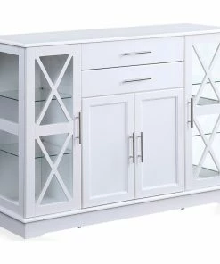 Best Sale 💯 Belleze Ryland 47" Wood Storage Sideboard Buffet Cabinet Console Table, White 💯