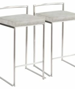Cheapest ❤️ LumiSource Fuji Counter Stool, Stainless Steel, Light Gray Cowboy, Set Of 2 ❤️
