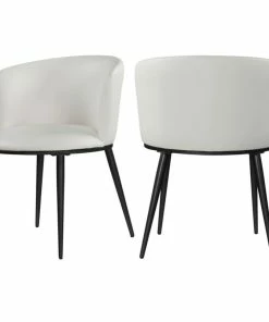 Best Sale ⭐ Meridian Furniture Skylar Dining Chair, Set Of 2, White Faux Leather, Matte Black Iron Legs 👍
