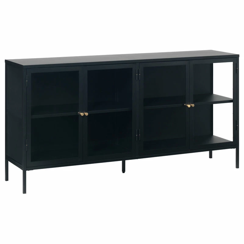 Promo โค๏ธ Unique Furniture 4-Section Metal And Glass Sideboard In Black ๐ - Image 2