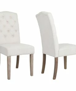 Coupon 👏 BTexpert French High Back Tufted Upholstered Dining Chair, Set Of 2 Ivory Beige 😍