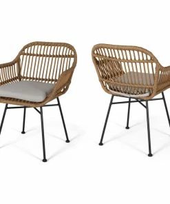 Hot Sale 🎁 GDFStudio Rodney Indoor Woven Faux Rattan Chairs With Cushions, Set Of 2, Light Brown, Bei ⭐