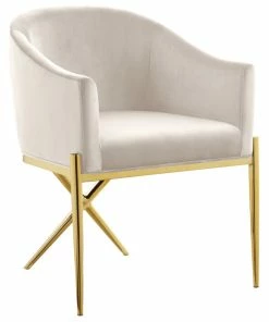 Cheapest 🥰 Meridian Furniture Xavier Velvet Dining Chair, Cream, Gold Legs 🤩