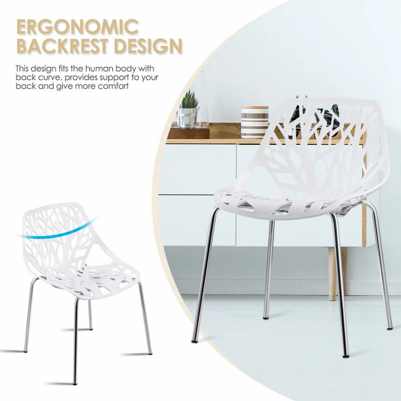 Deals 😀 Costway Set Of 6 Birch Sapling Plastic Dining Chairs Stackable Armless White 🛒 - Image 3