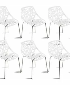 Deals 😀 Costway Set Of 6 Birch Sapling Plastic Dining Chairs Stackable Armless White 🛒