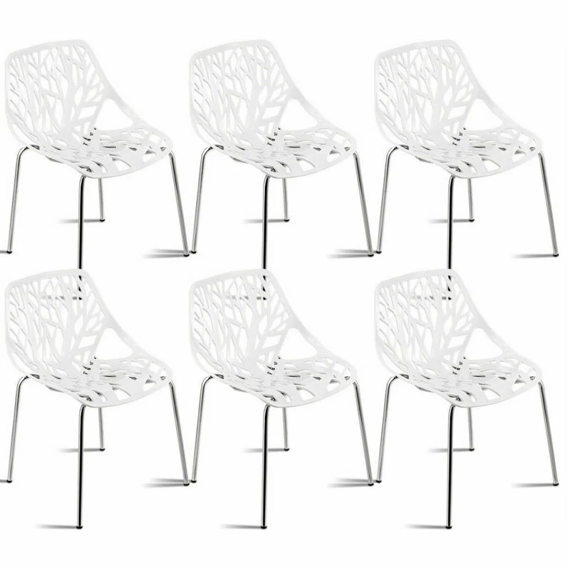 Deals 😀 Costway Set Of 6 Birch Sapling Plastic Dining Chairs Stackable Armless White 🛒