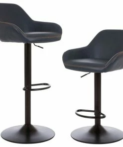 Best reviews of 💯 Glitzhome Vintage Navy Blue Leatherette Gaslift Adjustable Swivel Bar Stool, Set Of 2 ✔️