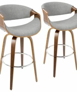 Cheapest ✨ LumiSource Curvini Barstool, Walnut Wood And Gray, Set Of 2 🎁