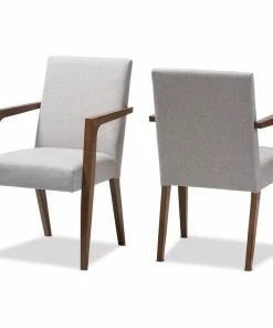 Best Pirce โ Baxton Studio Andrea Mid-Century Modern Grayish Beige Upholstered Wooden Armchair, Set Of 2 ๐งจ