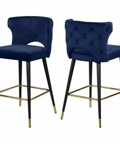 Hot Sale 🎉 Meridian Furniture Kelly Velvet Stool, Set Of 2, Navy ⭐
