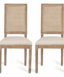 Budget ✔️ GDFStudio Brownell French Country Wood And Cane Upholstered Dining Chair, Set Of 2, Beige/ 🔔