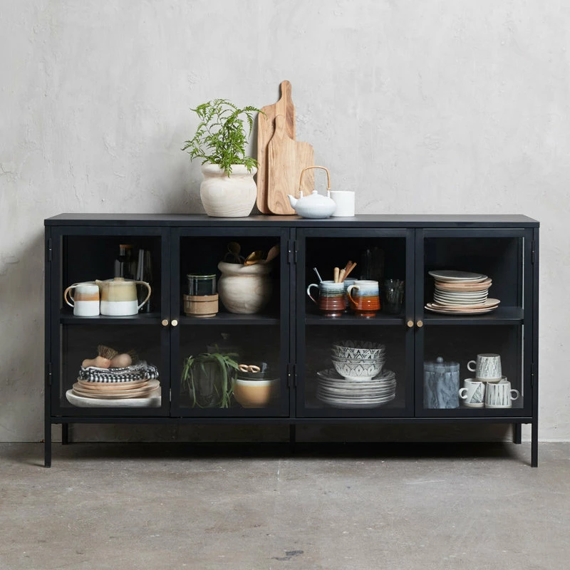 Promo โค๏ธ Unique Furniture 4-Section Metal And Glass Sideboard In Black ๐ - Image 8