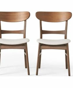 Best Pirce 🛒 GDFStudio GDF Studio Helen Mid Century Dining Chair, Set Of 2, Light Beige/Natural Walnut ✔️