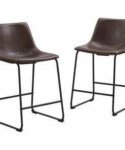 Cheapest 😍 Walker Edison 24" Industrial Faux Leather Counter Stools, Brown 😍
