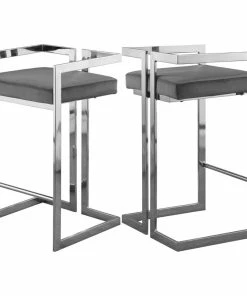 Best Pirce 💯 Meridian Furniture Ezra Counter Stool, Set Of 2, Gray Velvet, Chrome Base ✨