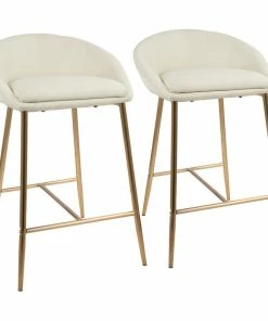 Discount ✨ LumiSource Matisse 26" Counter Stool With Gold Frame And Cream, Set Of 2, Gold 🌟