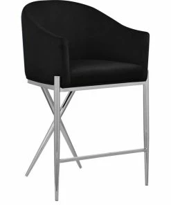 Best Sale ✨ Meridian Furniture Xavier Velvet Upholstered Counter Height Stool, Black, Chrome Finish 🤩