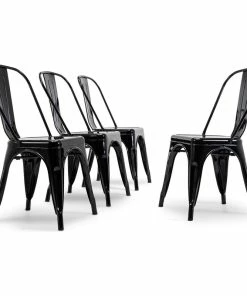 Coupon 🎉 Belleze Trattoria Dining Chair, Metal, Stackable, Set Of 4, Black 🔔