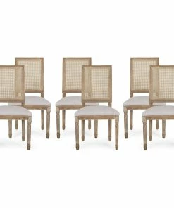 Best reviews of 🛒 GDFStudio Brownell French Country Wood And Cane Upholstered Dining Chair (Set Of 6), Light 🎁
