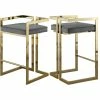 Hot Sale ✨ Meridian Furniture Ezra Counter Stool, Set Of 2, Gray Velvet, Gold Base 🛒